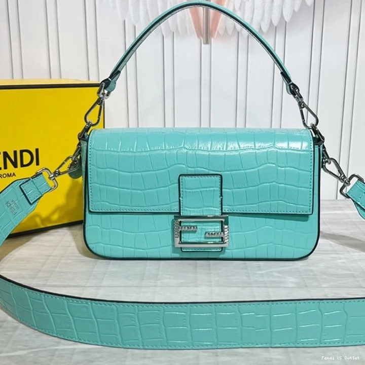 Vintage HOT Blue Crocodile Fendi Bag Baguette Leather Medium Tiffany In 0820